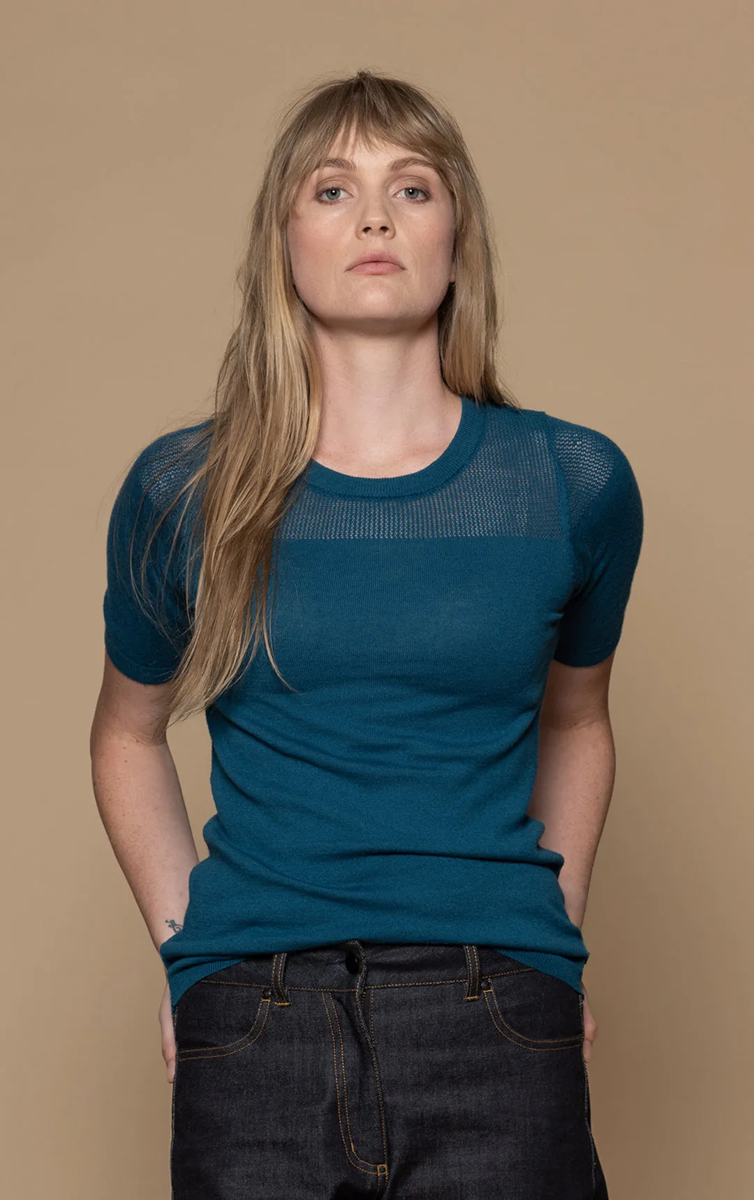 14GG COTTON SILK MESH KNIT TEE