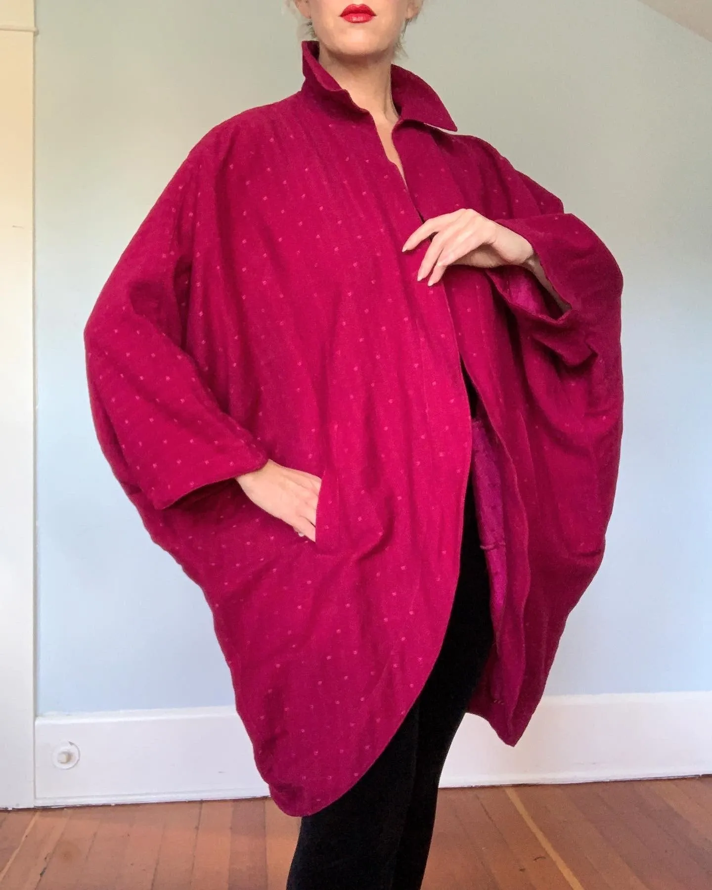 1980s "Ted Lapidus Boutique Haute Couture" Lightweight Wool Extreme Cocoon Sculptural Coat