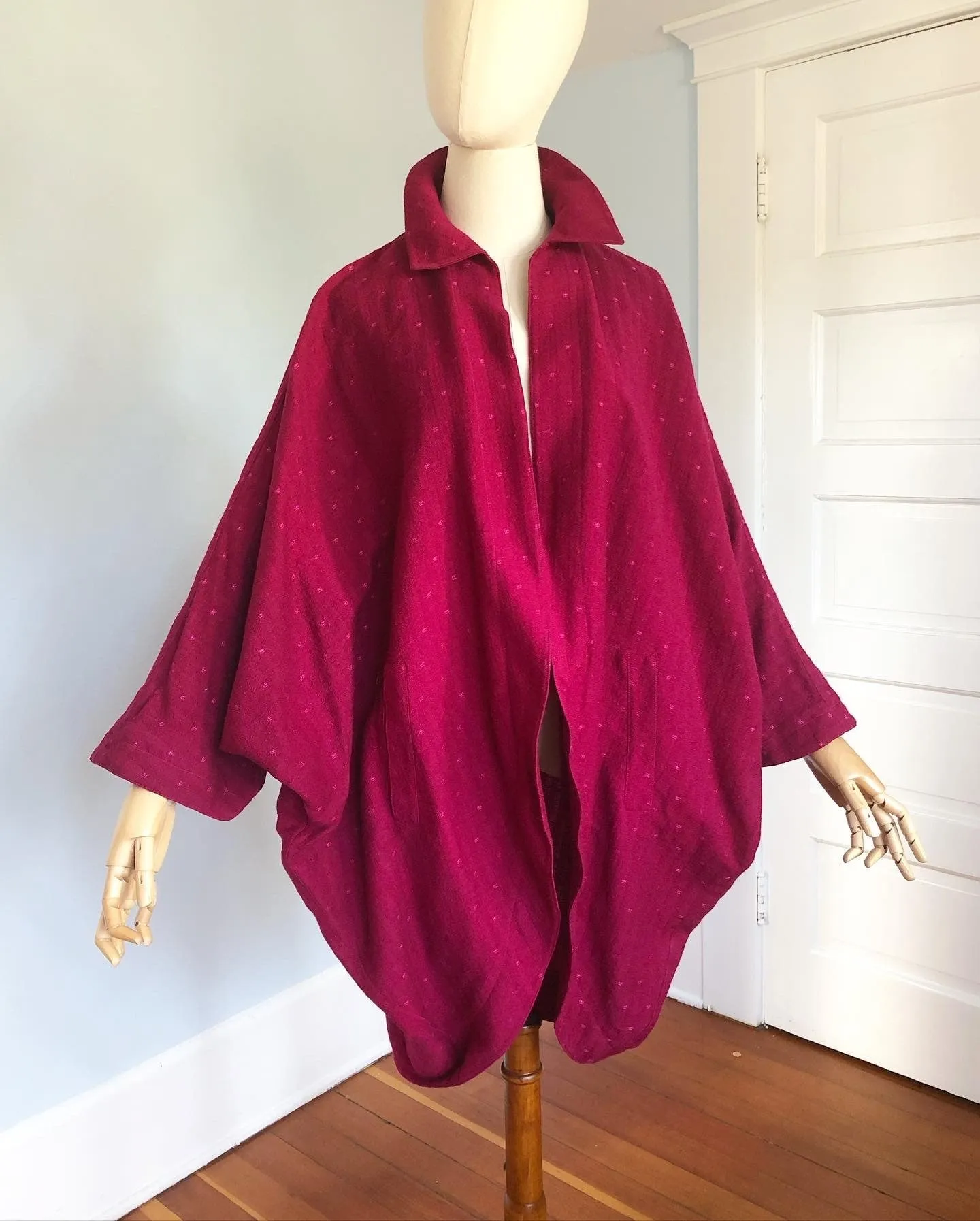 1980s "Ted Lapidus Boutique Haute Couture" Lightweight Wool Extreme Cocoon Sculptural Coat