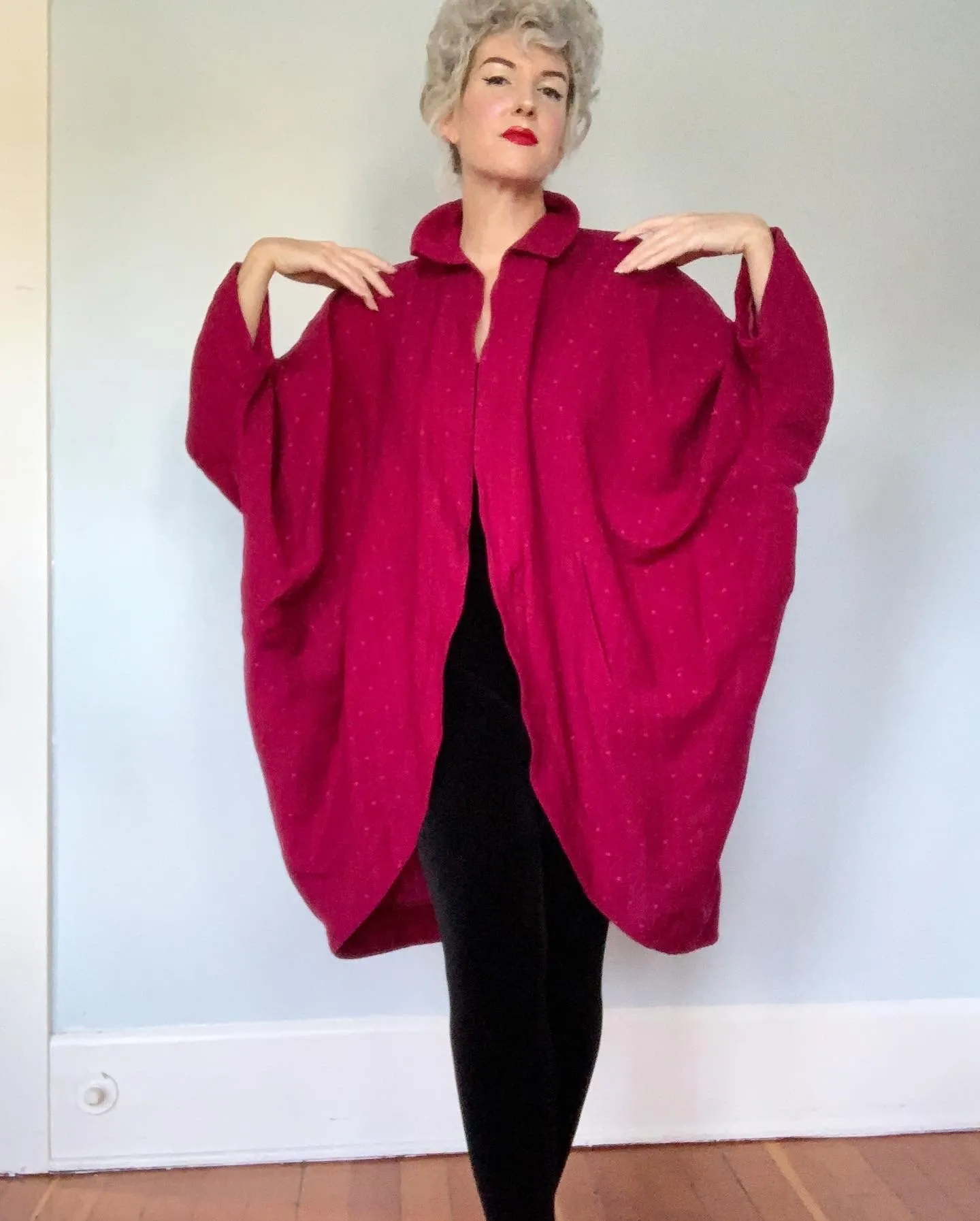 1980s "Ted Lapidus Boutique Haute Couture" Lightweight Wool Extreme Cocoon Sculptural Coat