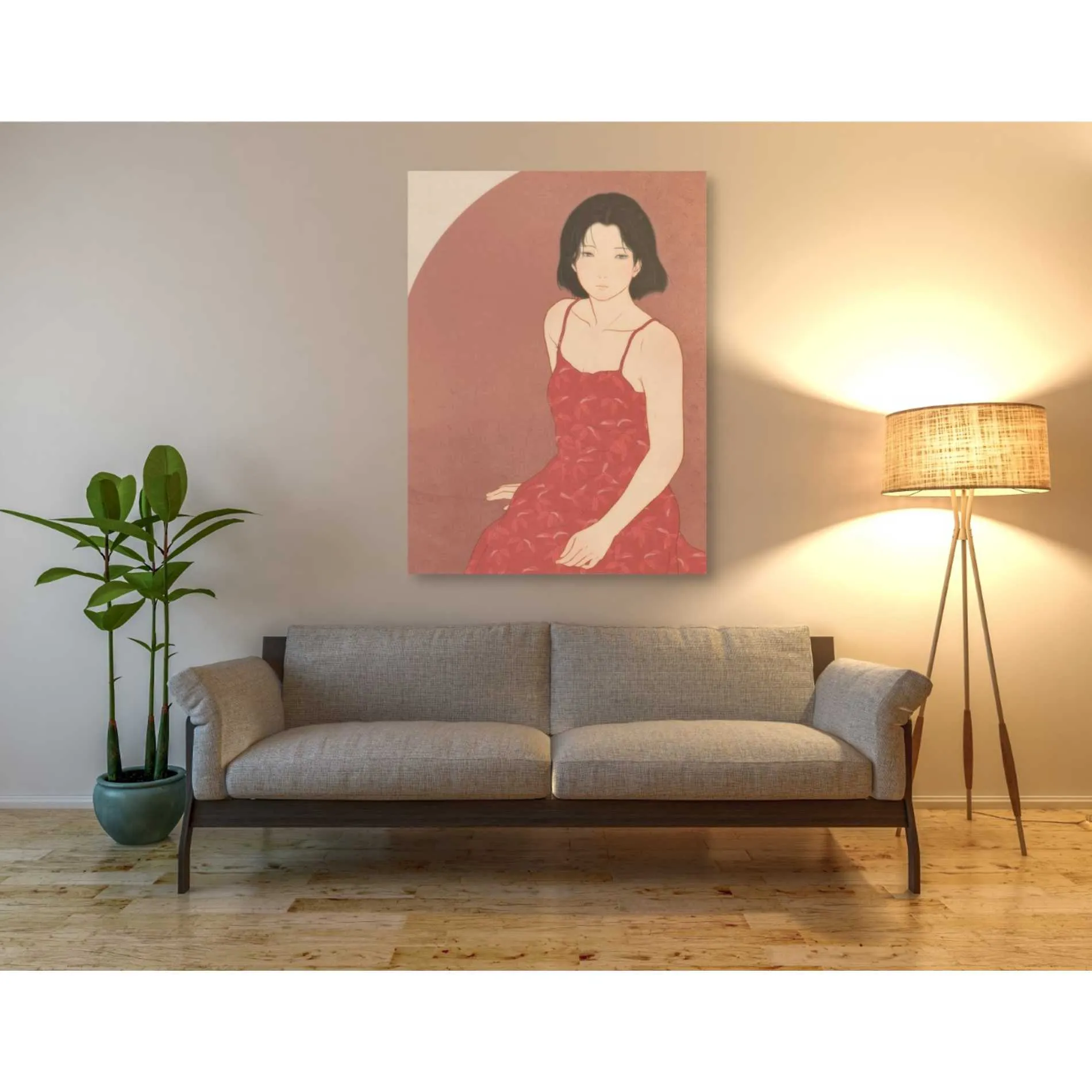 'A Woman in a Red Dress' by Sai Tamiya, Canvas Wall Art