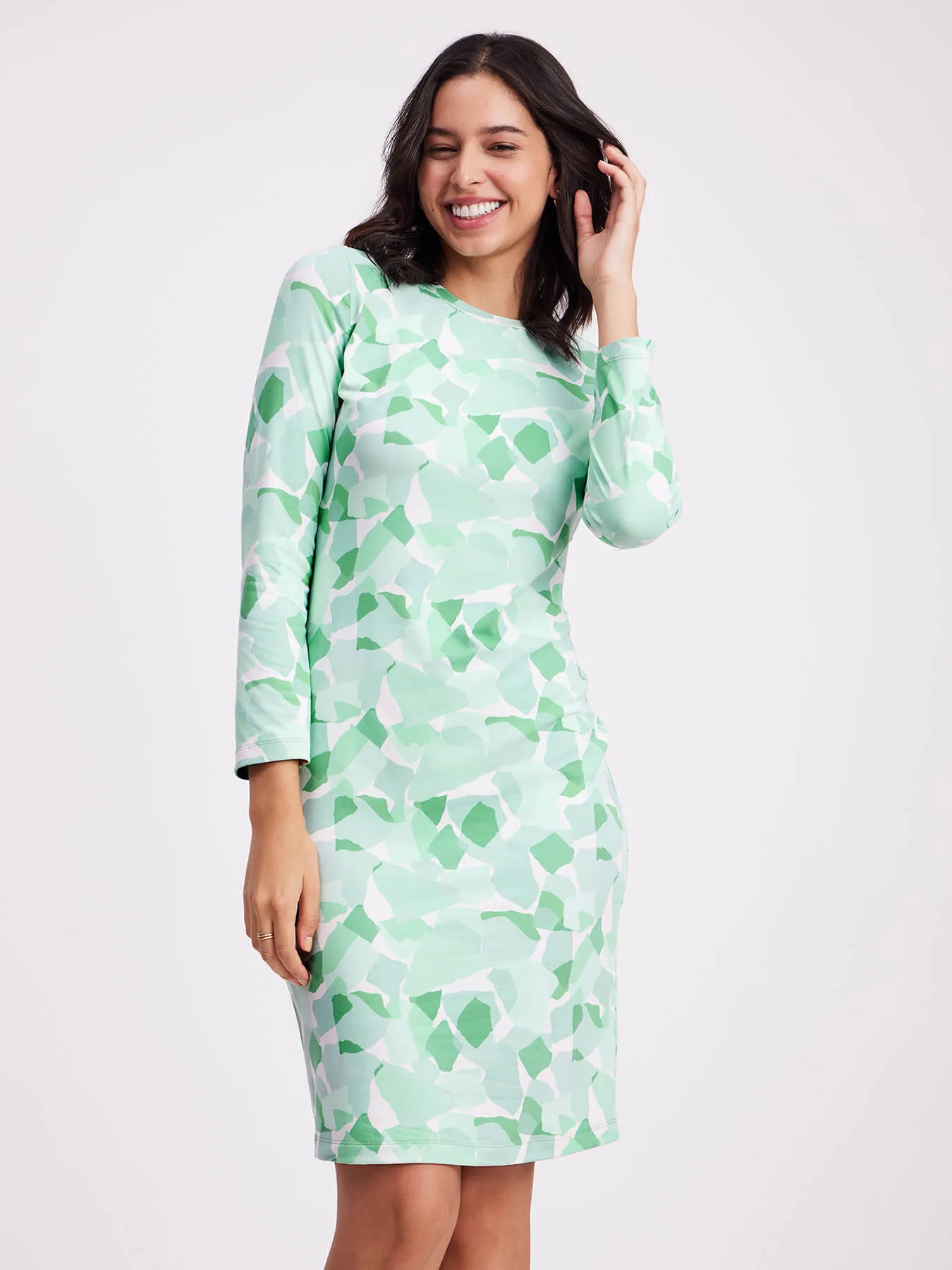 Abstract Print Shift Dress - Green