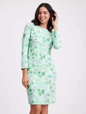 Abstract Print Shift Dress - Green
