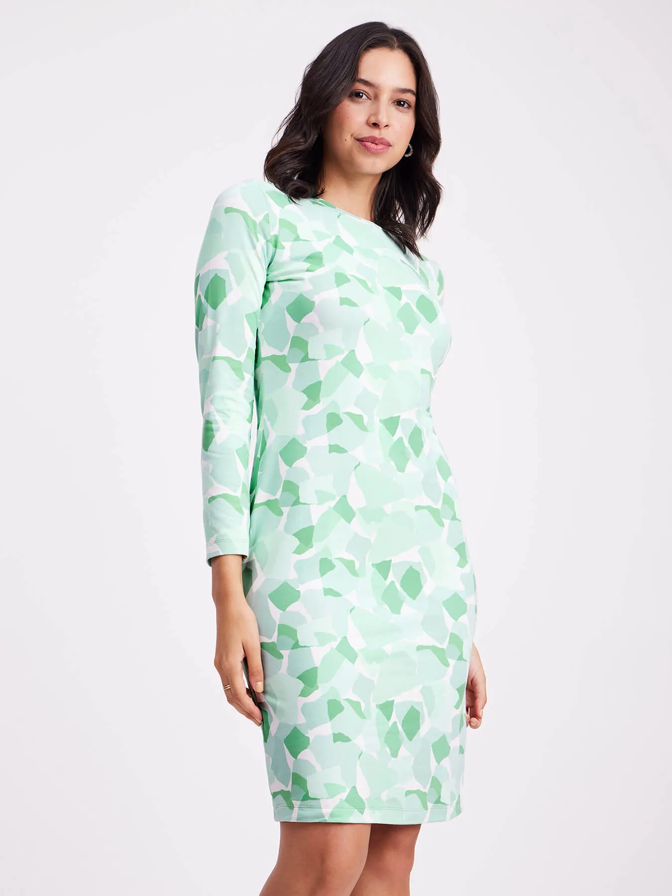 Abstract Print Shift Dress - Green