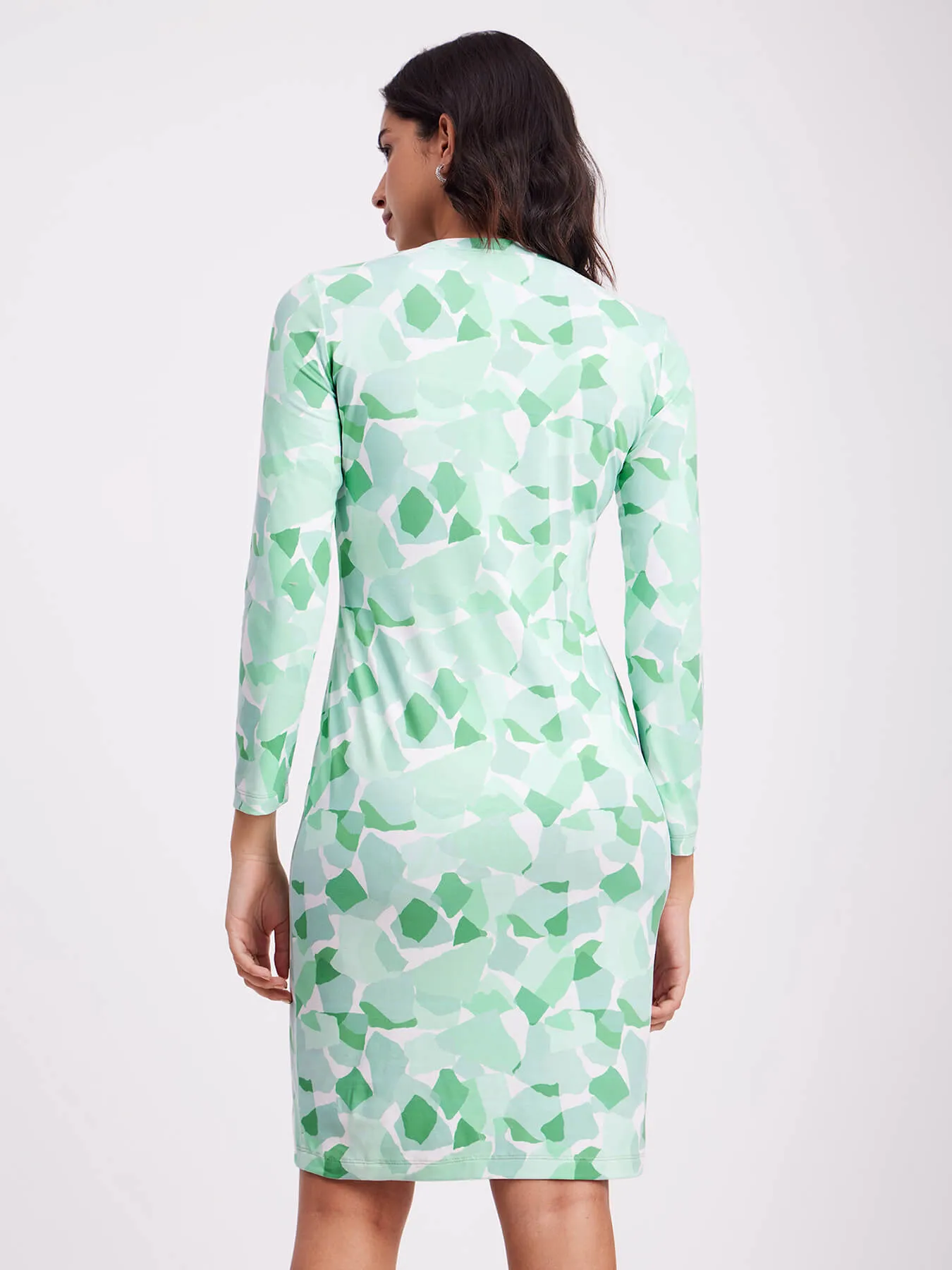 Abstract Print Shift Dress - Green