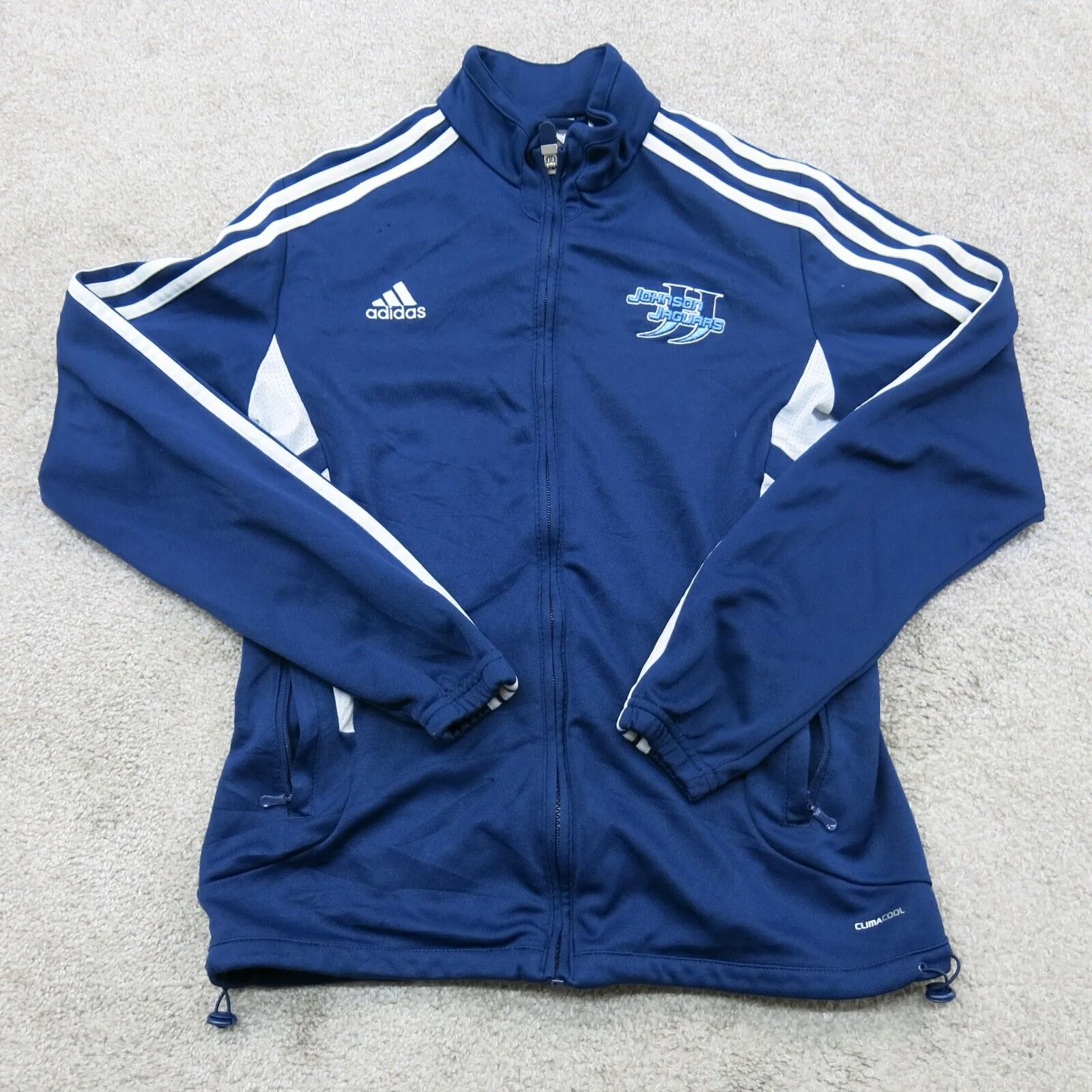 Adidas Womens Track Jacket Full Zip Up Calimalite Long Sleeve Logo Blue Size S