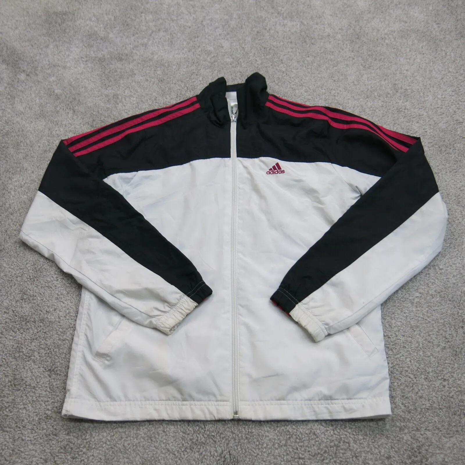 Adidas Womens Track Jacket Full Zip Up Long Sleeves Mock Neck White Size Small