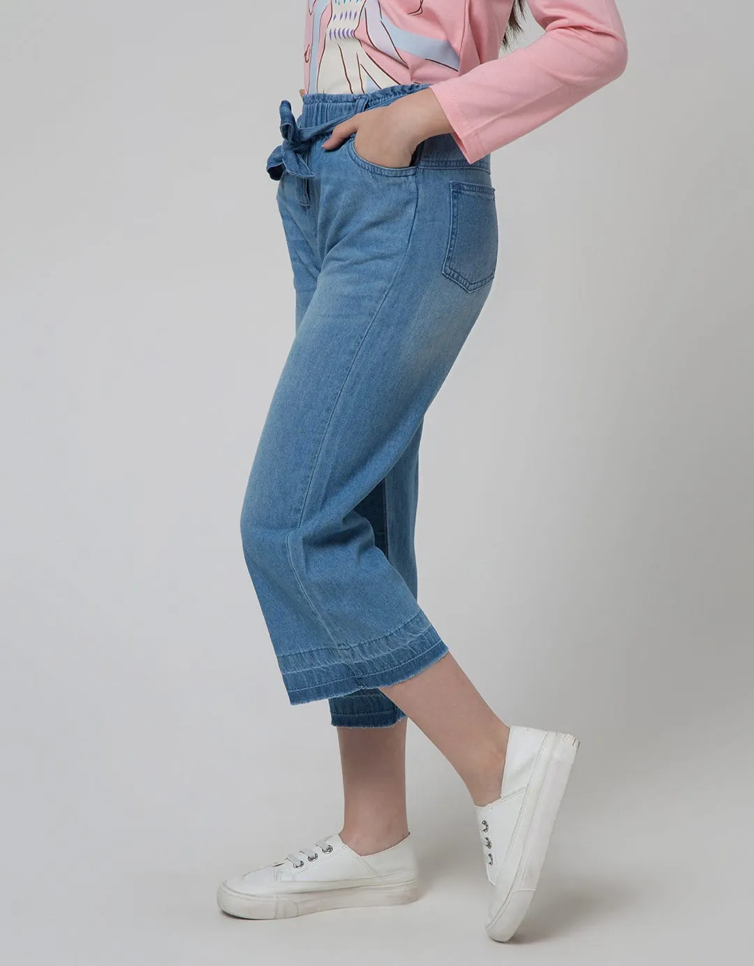 Aero Denim Long Pants Kulot Waist Paperbag