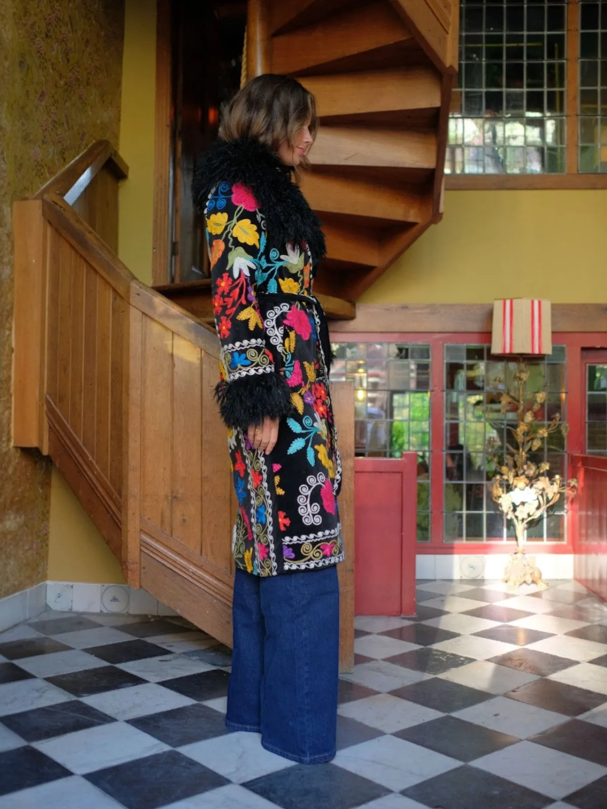 Aisara Wrap Coat - S/M | Print/Black