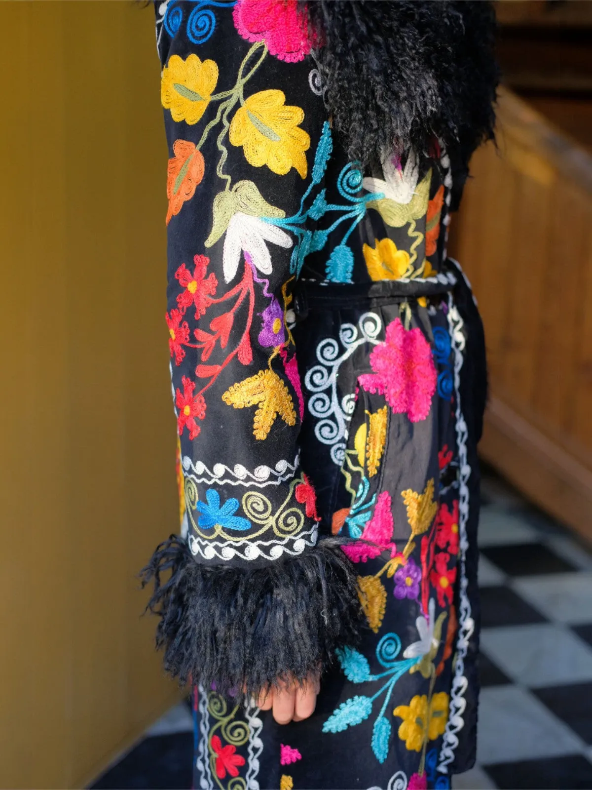 Aisara Wrap Coat - S/M | Print/Black