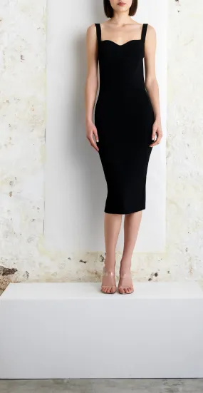 AMBER sweetheart neckline midi dress - black