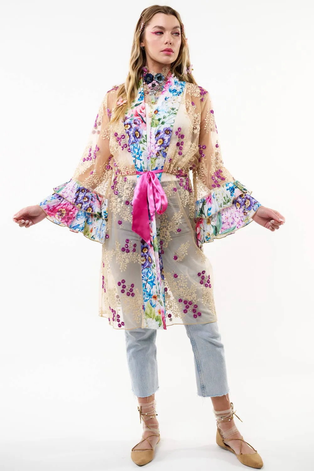 Arrata - Ibiza Embellished Mesh Kimono