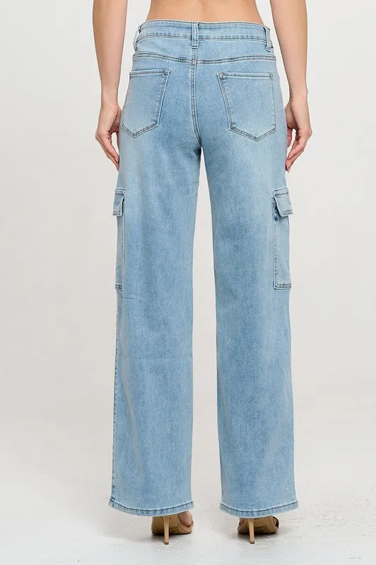 Astrid Light Wash High Waist Wide Leg Cargo Jeans