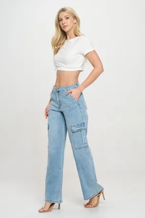 Astrid Light Wash High Waist Wide Leg Cargo Jeans