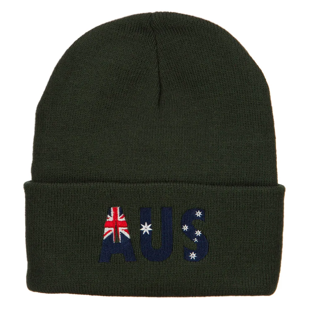 Australia AUS Flag Embroidered Long Beanie