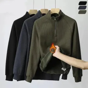 Autumn Winter half zip Stand-collar Fleece Sweatshirt Pullover tops for men