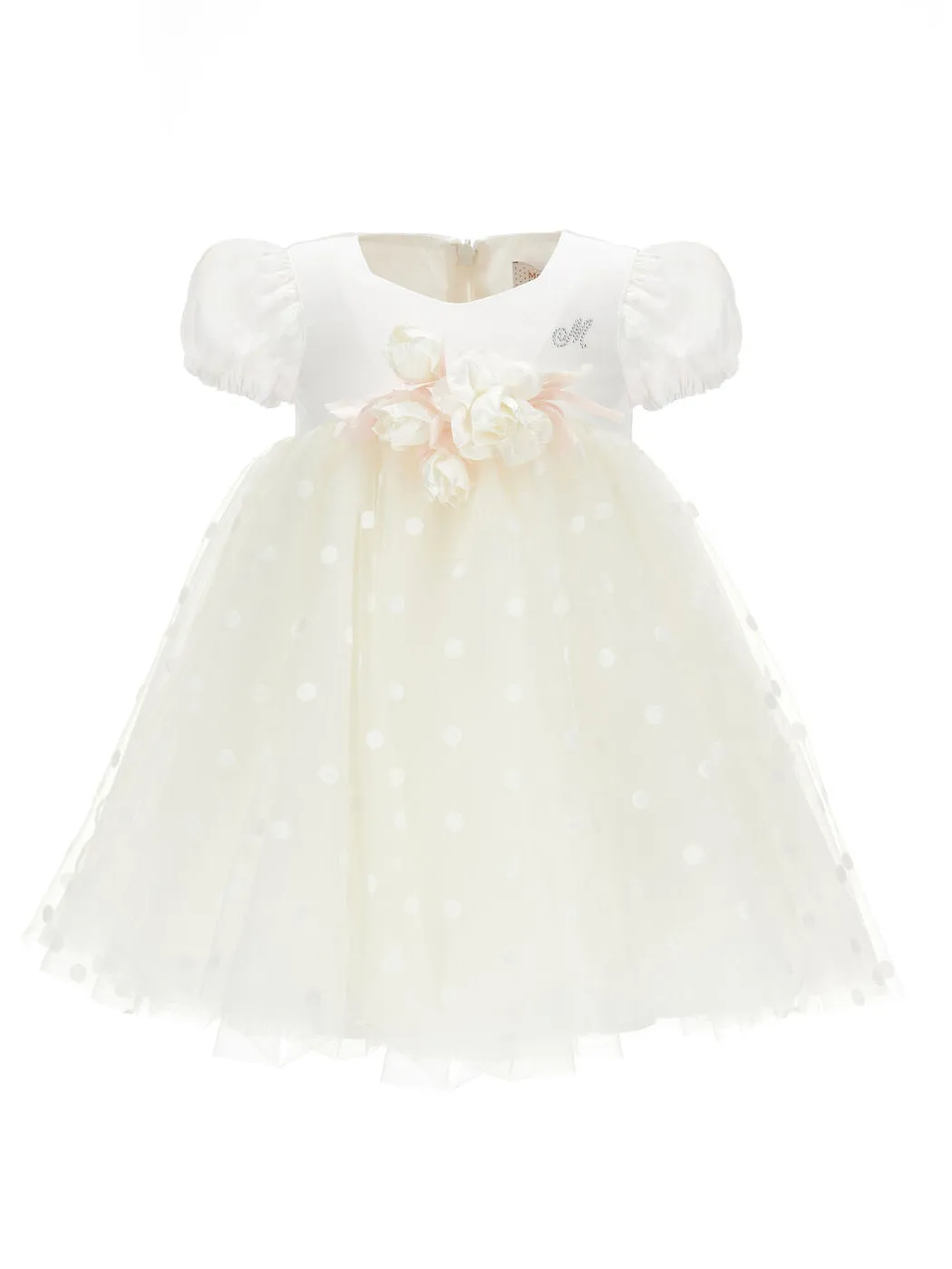 Baby tulle dress with appliquéd flowers