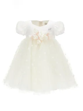 Baby tulle dress with appliquéd flowers