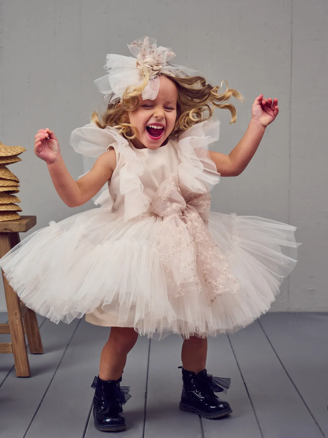 Baptism Romantic dress with tulle and lace - STACY