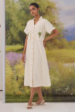 Beige Cotton Knit Shirt Dress