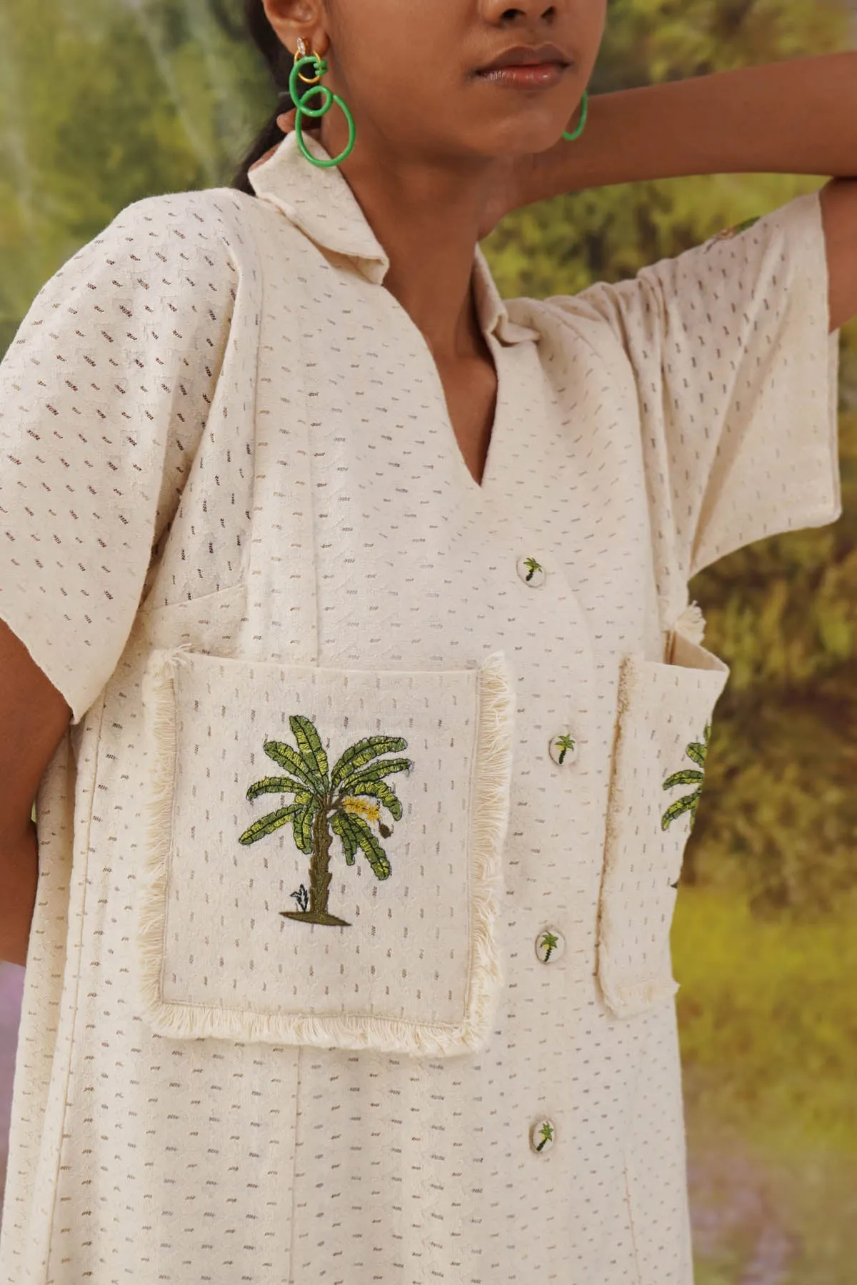 Beige Cotton Knit Shirt Dress