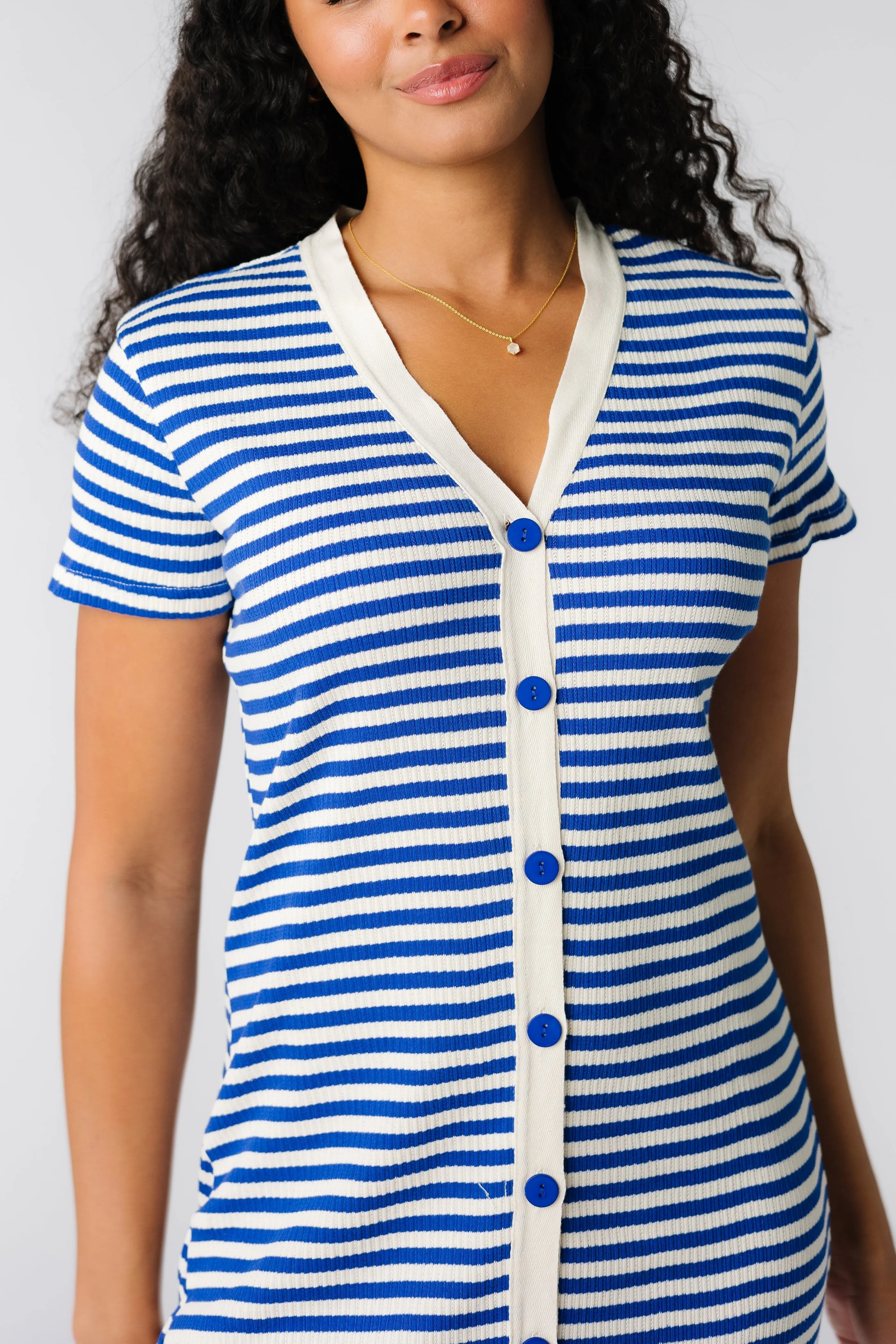 Brass & Roe Textured Button Down-Extended Buttons Dress