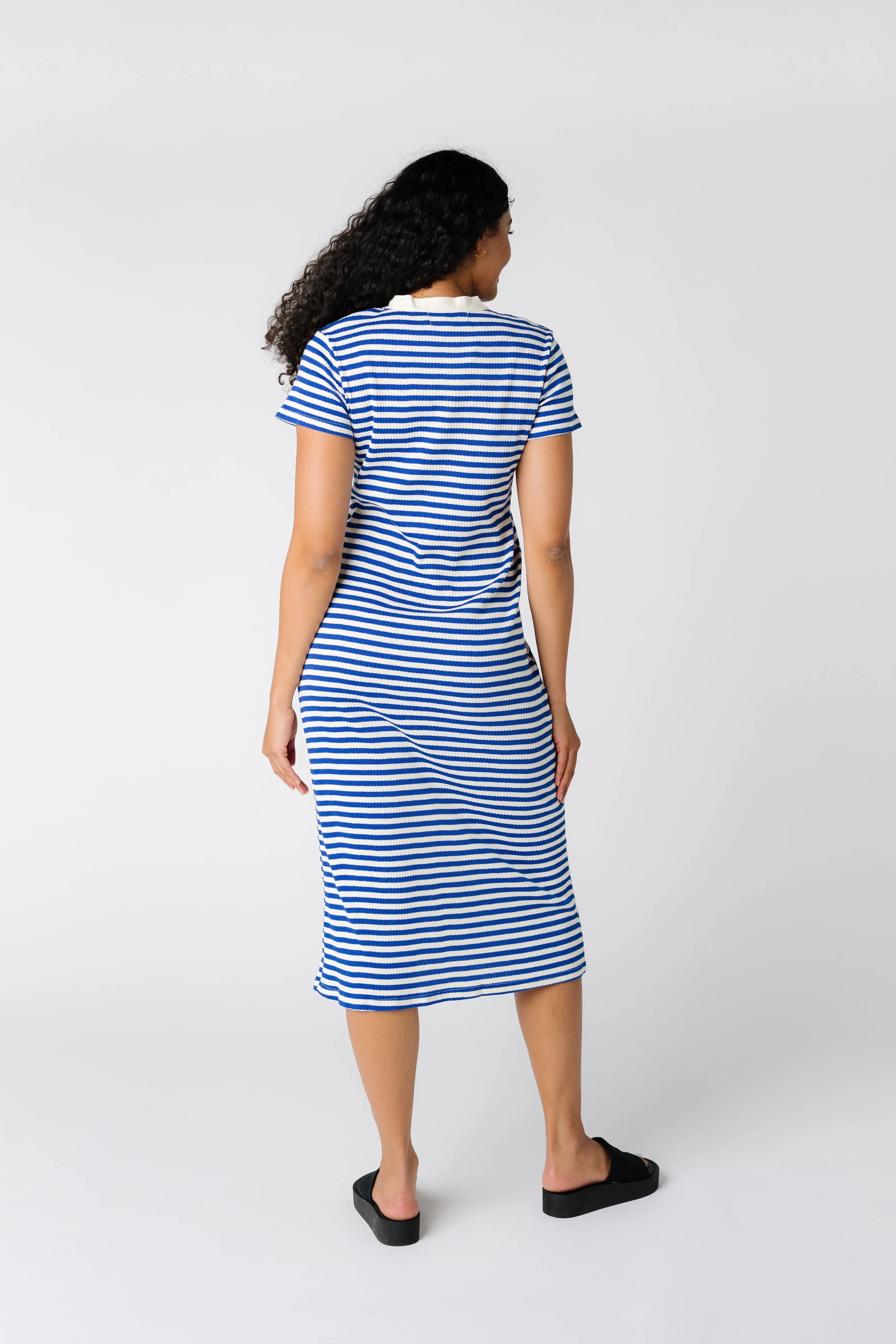 Brass & Roe Textured Button Down-Extended Buttons Dress