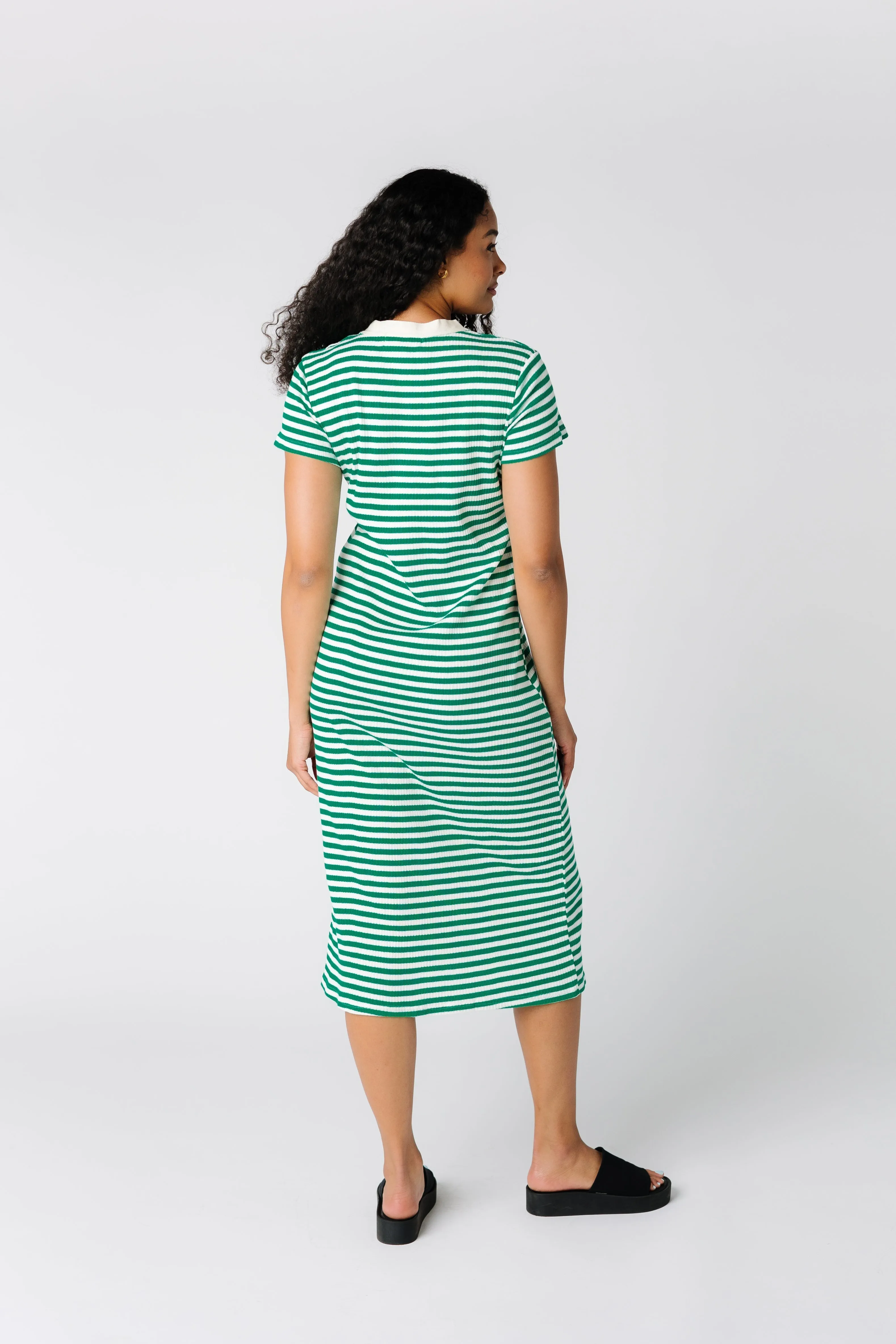Brass & Roe Textured Button Down-Extended Buttons Dress