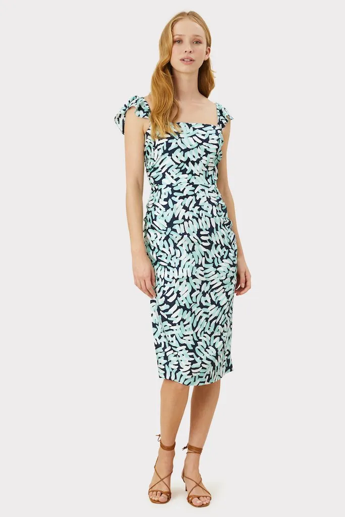 Brushstroke Print On Silk Twill Dayna Dress