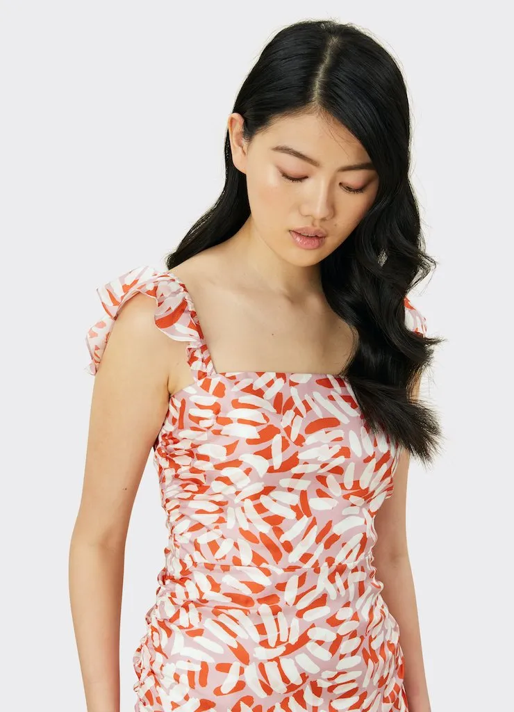 Brushstroke Print On Silk Twill Dayna Dress