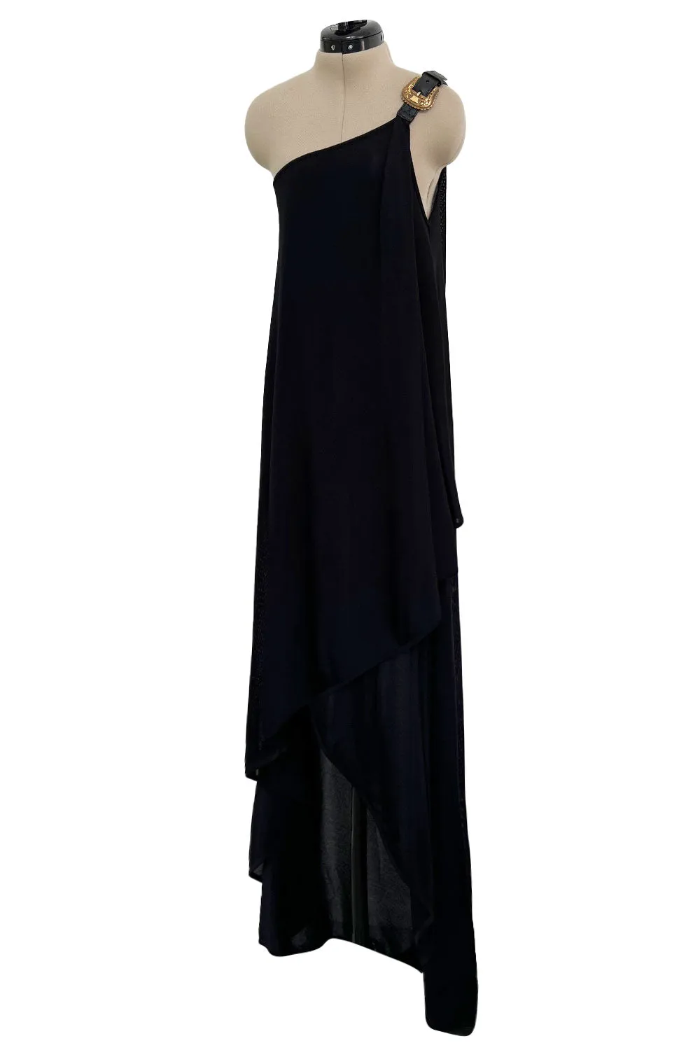 c. 2009 Alexander McQueen One Shoulder Black Knit Wrapped Dress w Buckle Detail