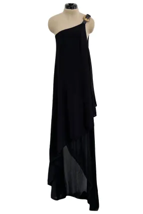 c. 2009 Alexander McQueen One Shoulder Black Knit Wrapped Dress w Buckle Detail
