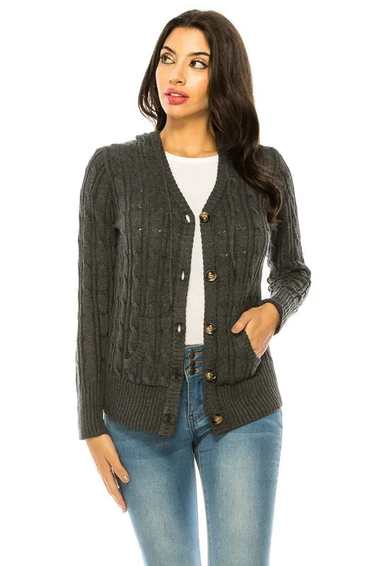 Cable Knit Hooded Cardigan