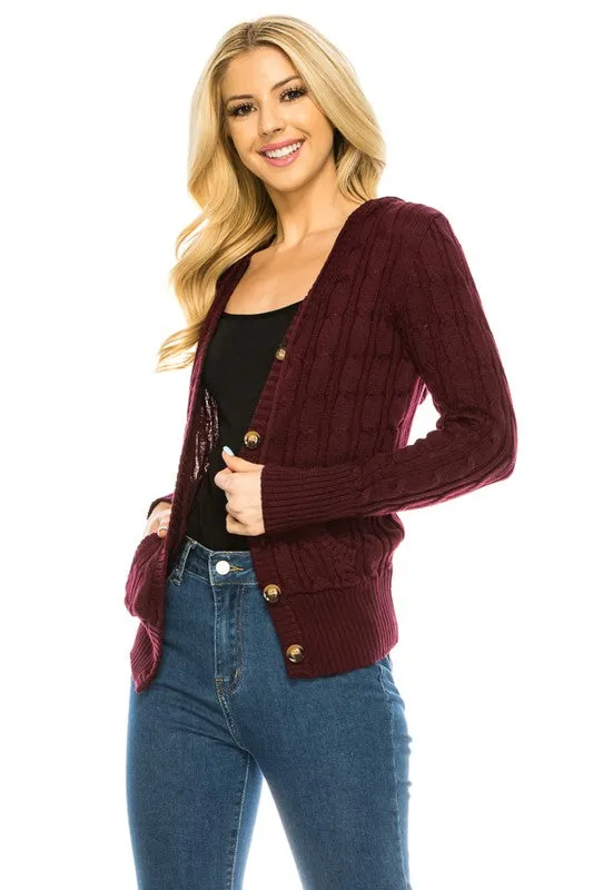 Cable Knit Hooded Cardigan