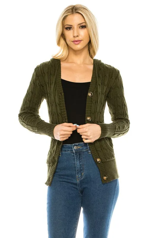 Cable Knit Hooded Cardigan