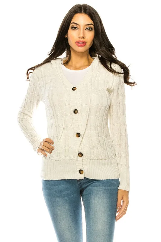 Cable Knit Hooded Cardigan
