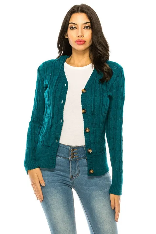 Cable Knit Hooded Cardigan