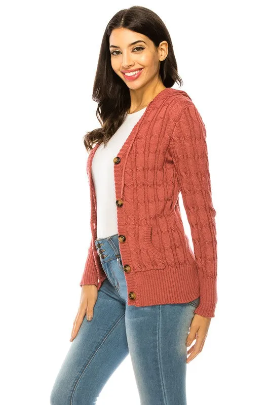 Cable Knit Hooded Cardigan