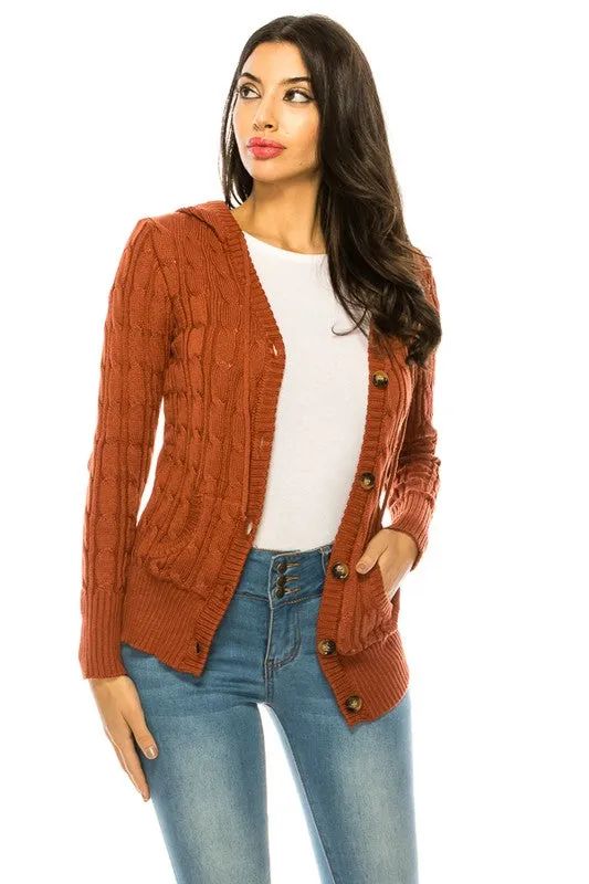 Cable Knit Hooded Cardigan