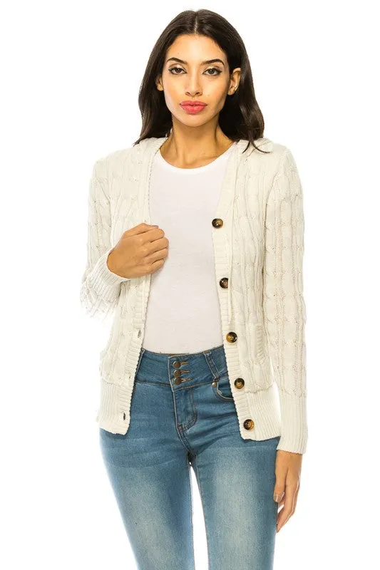 Cable Knit Hooded Cardigan