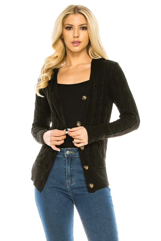 Cable Knit Hooded Cardigan