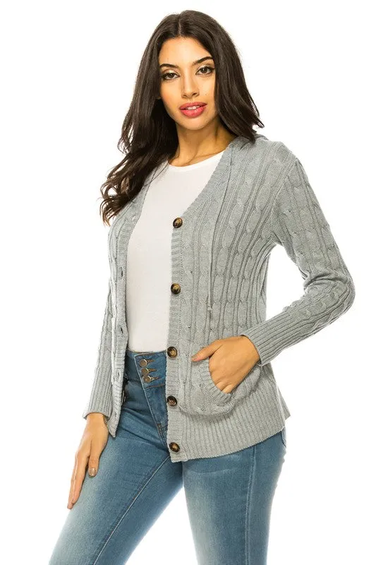 Cable Knit Hooded Cardigan