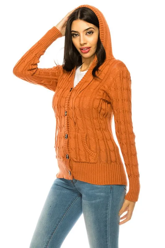 Cable Knit Hooded Cardigan