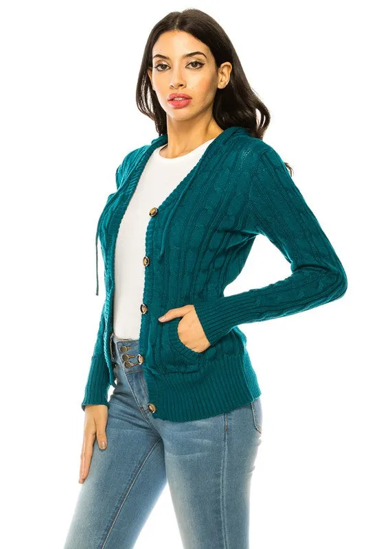 Cable Knit Hooded Cardigan