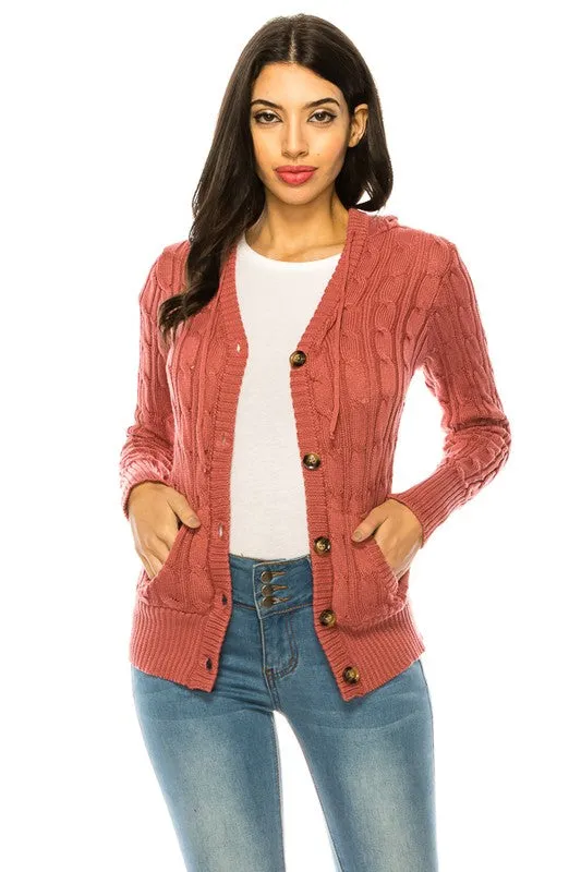 Cable Knit Hooded Cardigan