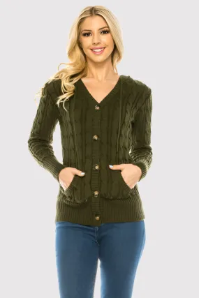 Cable Knit Hooded Cardigan