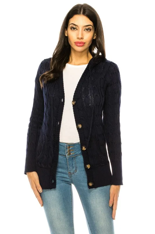 Cable Knit Hooded Cardigan