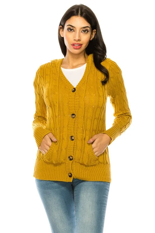 Cable Knit Hooded Cardigan