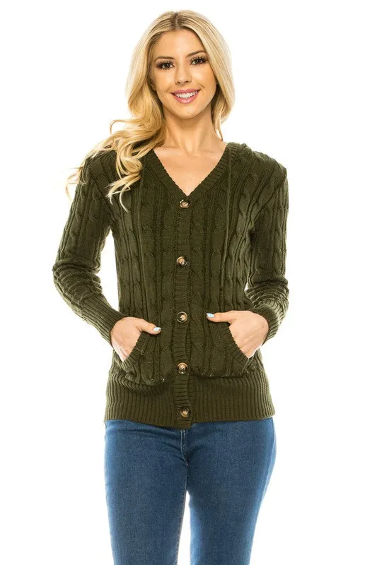 Cable Knit Hooded Cardigan