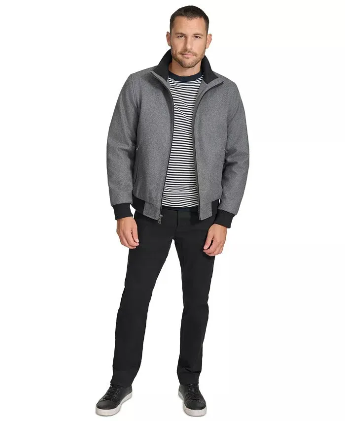Calvin Klein Men's Wool Bomber Jacket With Knit Trim Charcoal Grey Medium